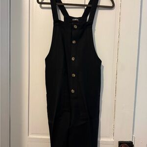 Black linen button down overalls